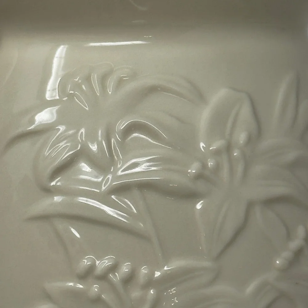 Vintage Lenox Ivory Porcelain Lily Vase Embossed Floral Gold Trim